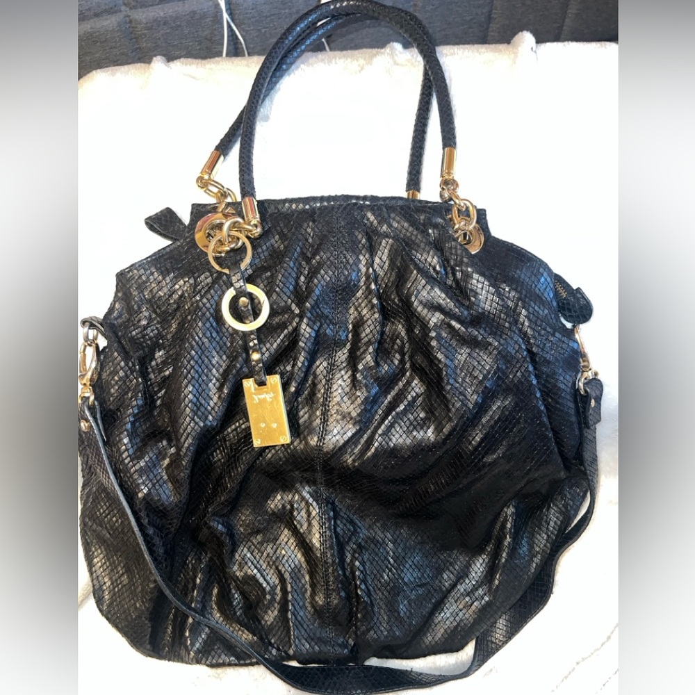 Jenrigo snakeskin embossed leather large shoulder bag made in Italy